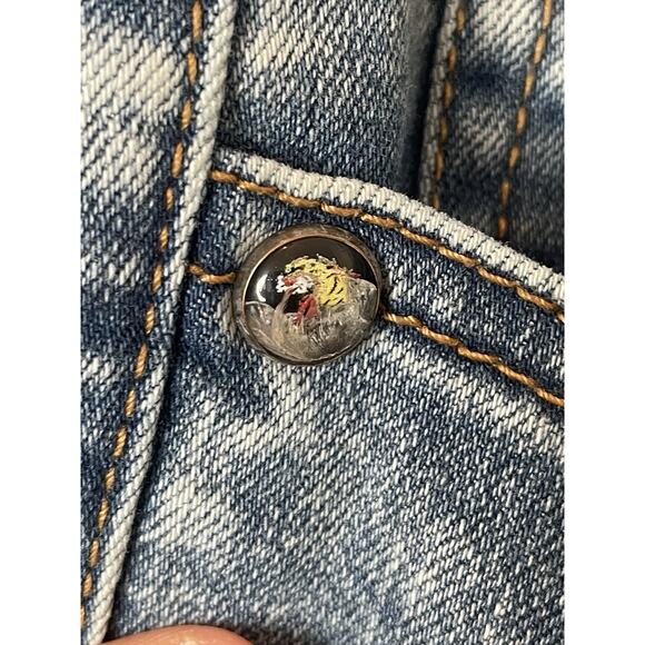 Ed Hardy Painted Jeans Sz 34 Graffiti Retro Y2K Flare Leg Tattoo Art Streetwear - Picture 7 of 13